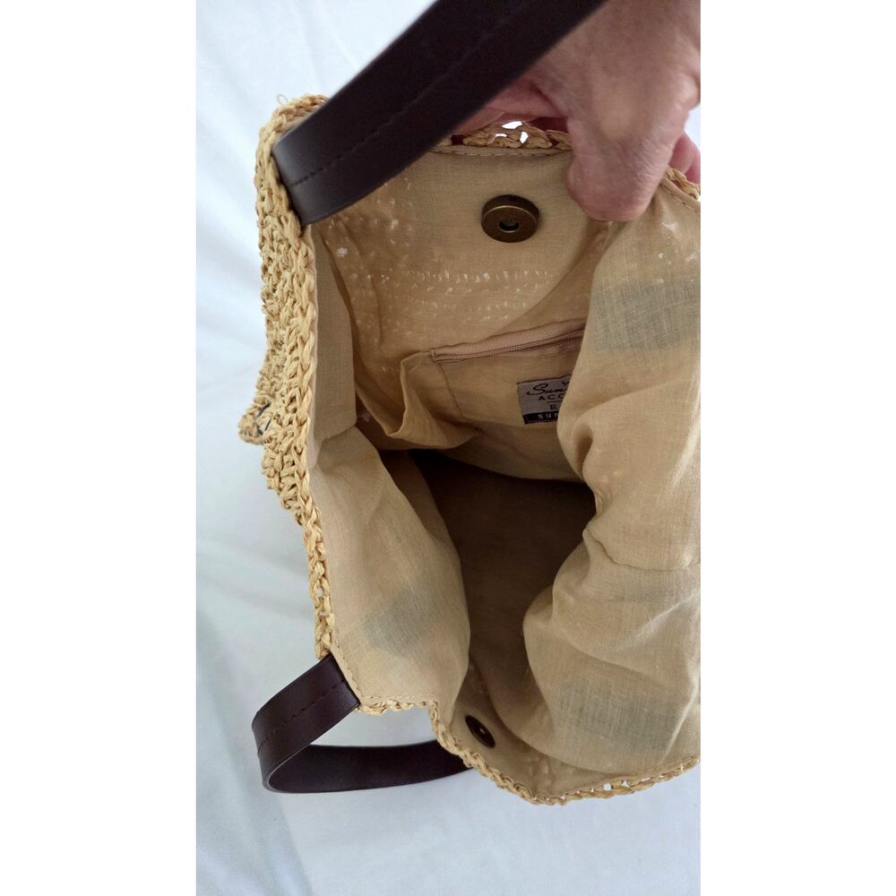 Vtg 80's Sand N Sun Natural Straw Tote Bag - Picture 5 of 8